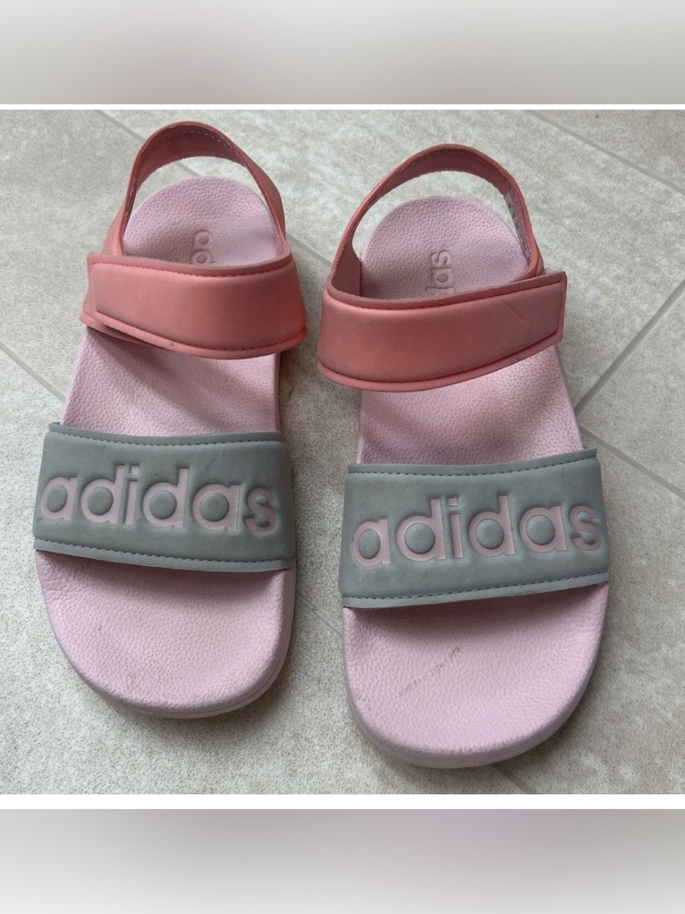 Girls Adidas Sandals Shoe Size 3 Pink and Grey Foamy with Straps Beach Summer